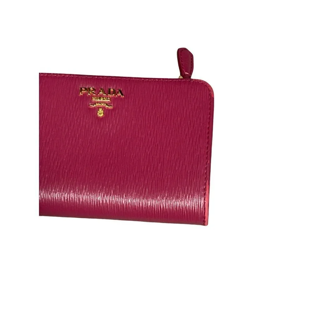 Prada Red Epi Leather Compact Wallet With Gold-Tone Zip & Snap Closure